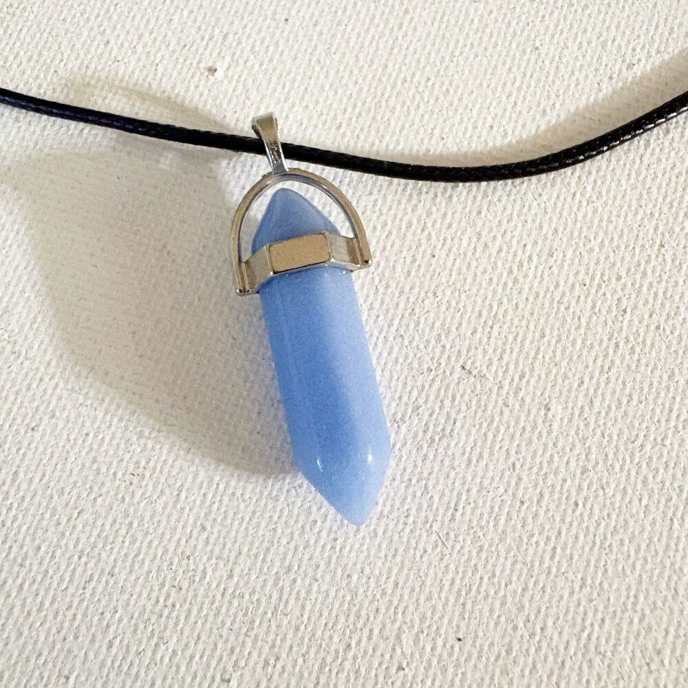 Pendant Hexagonal Column Pendants Leather Necklace Blue Black Cord